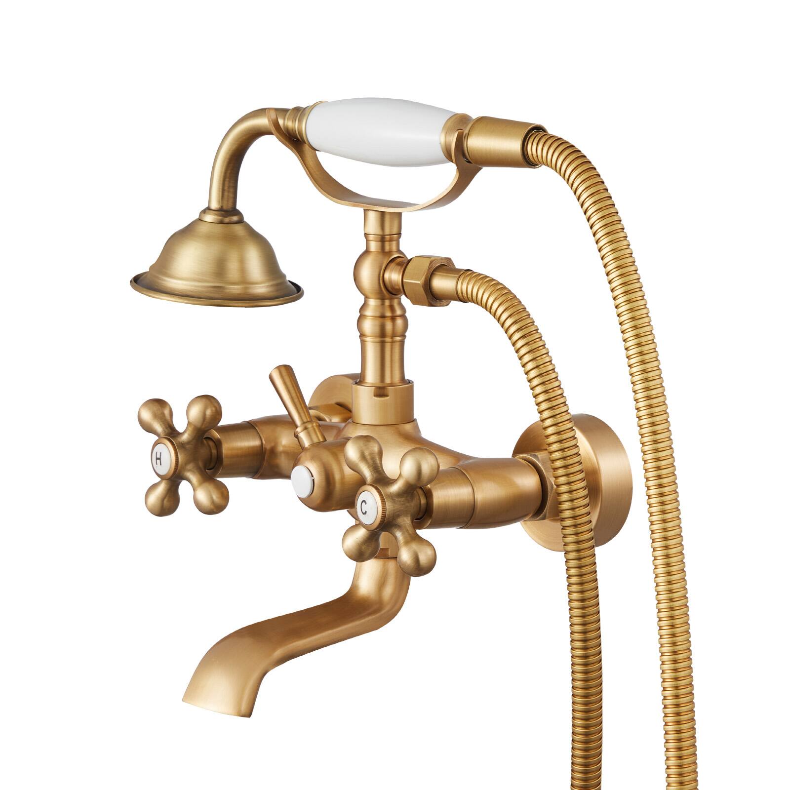 Alt View 5. VEVOR - Clawfoot Tub Faucet, Wall Mount Bathtub Faucets with Handheld Shower, Brushed Gold Clawfoot Tub Filler Faucet Shower Kit - Brushed Gold.