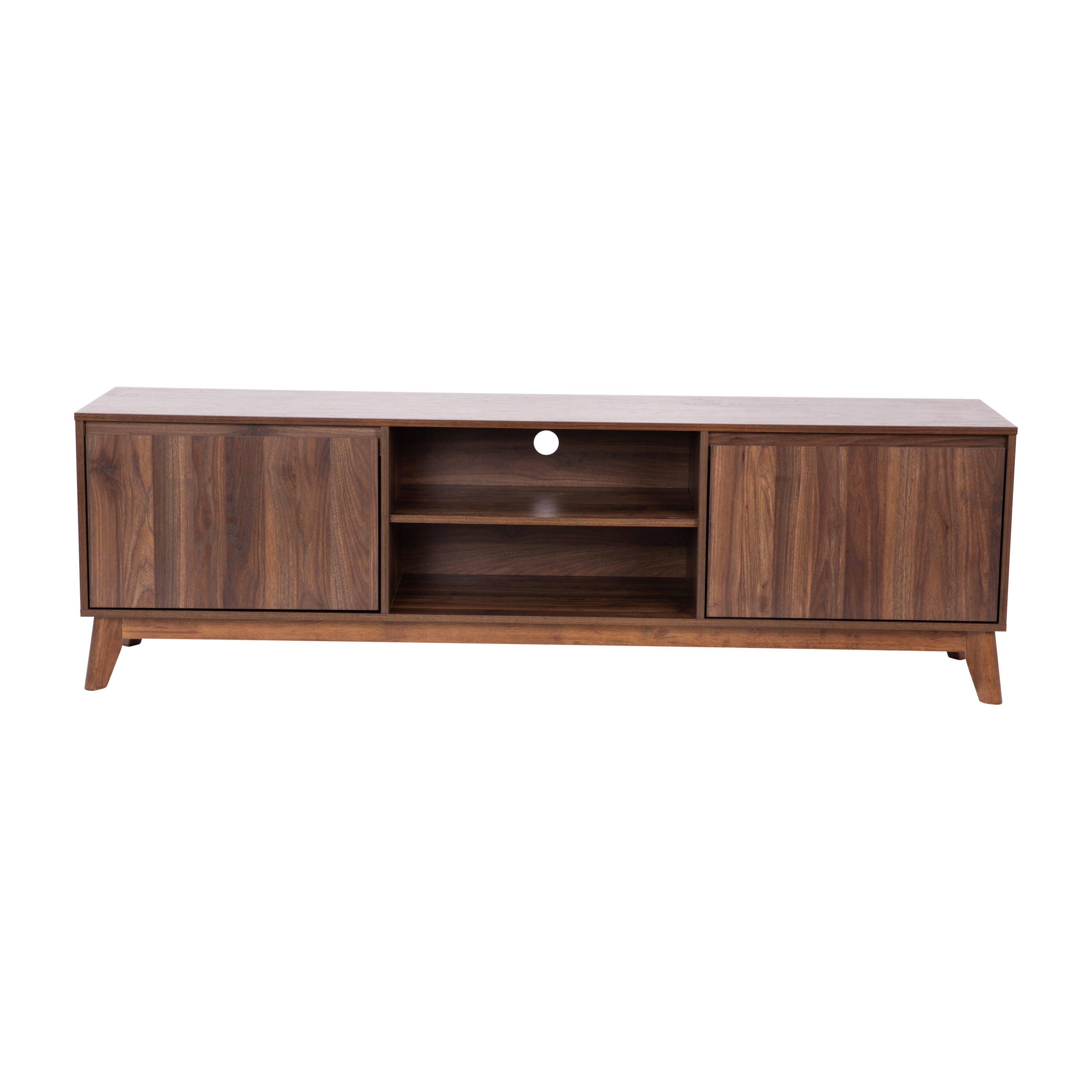 Alt View 9. Emma + Oliver - Beverly Mid-Century Modern Wooden TV Stand with Soft Close Doors, Shelf, Cord Management Hole and Tapered Legs - Dark Walnut.