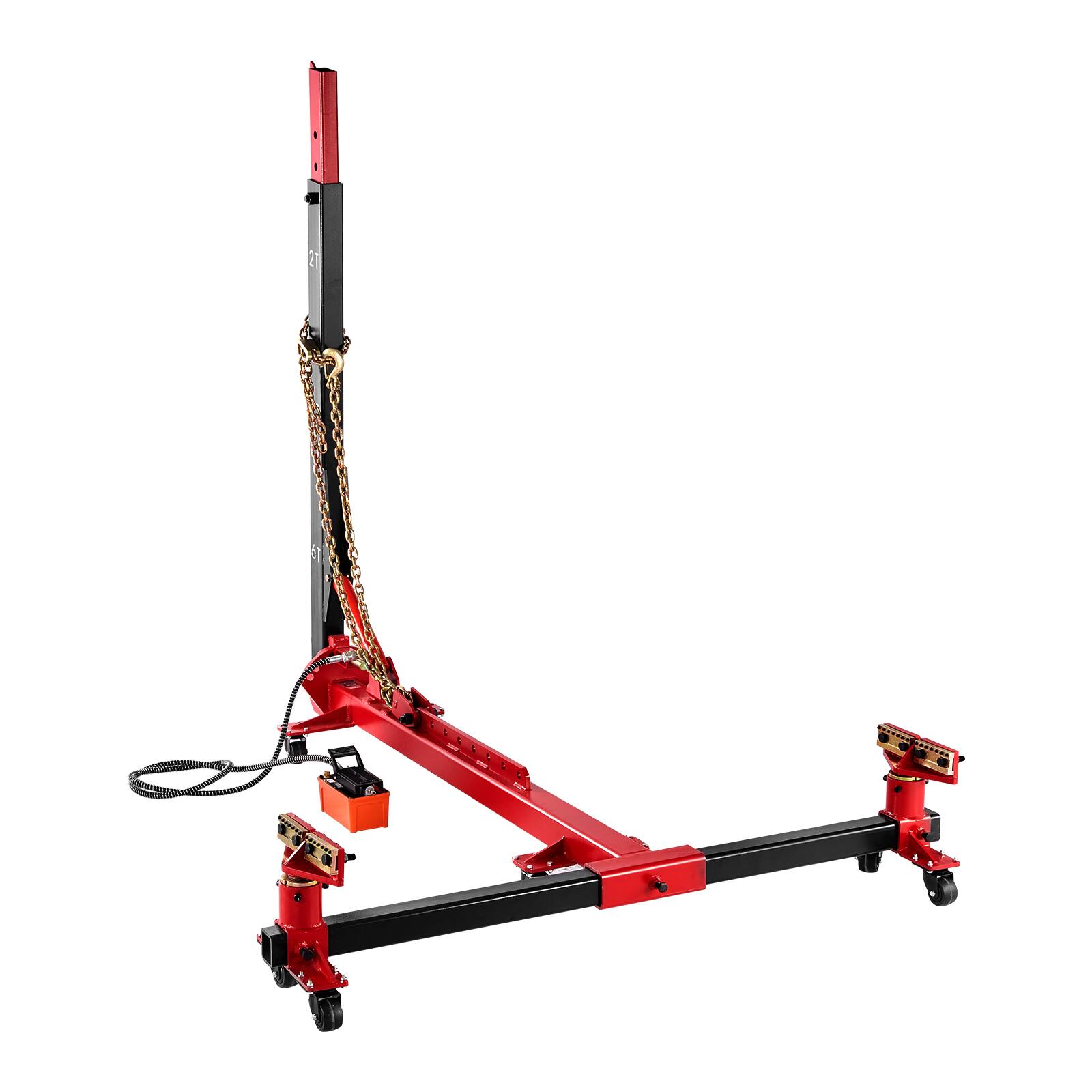 Alt View 5. VEVOR - Auto Body Frame Puller Straightener, 6T Tension Car Body Repair Equipment with 6000PSI Hydraulic Foot Pump & Swivel Post - Red.