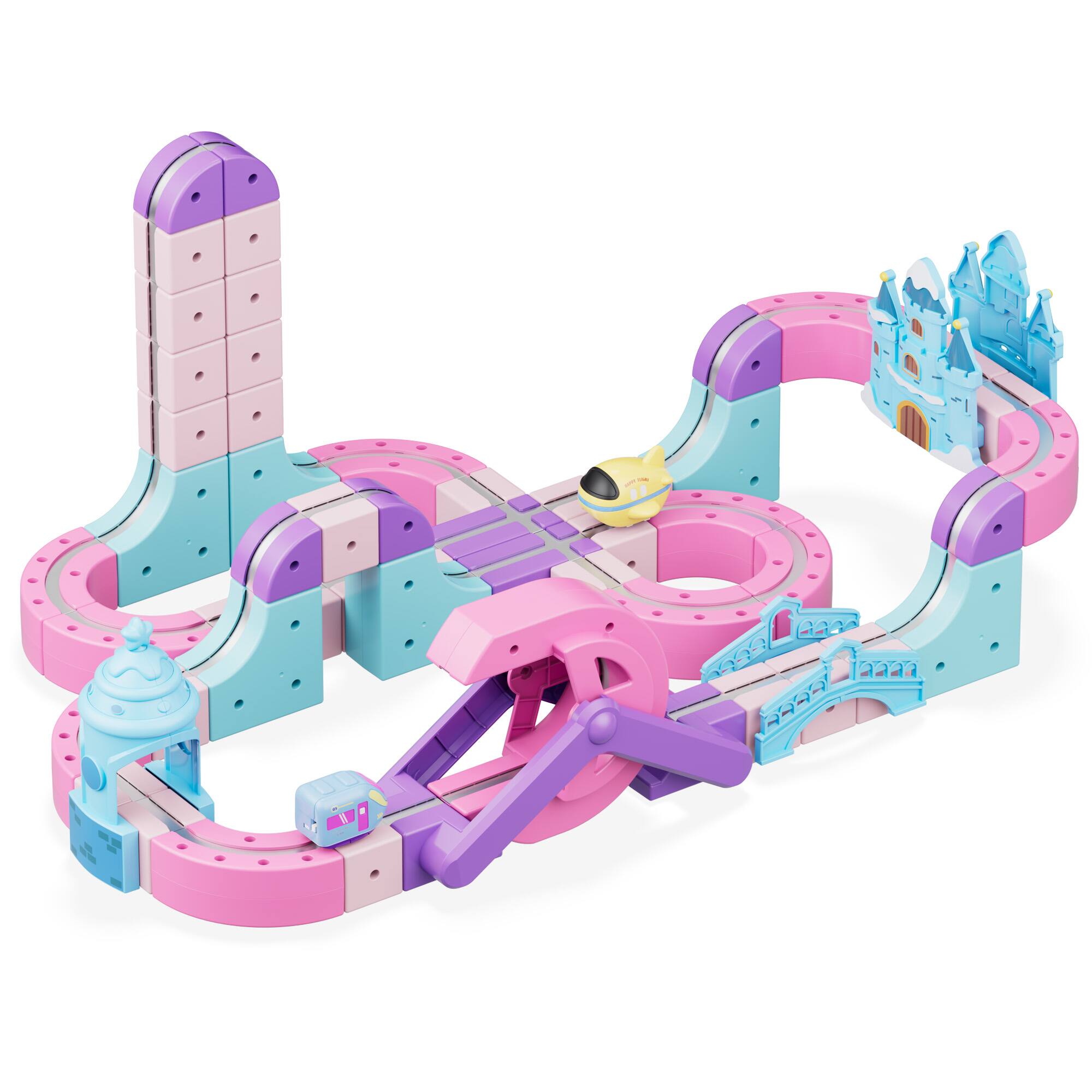 Back. Contixo - MT6 Princess Castle Magnetic Train Track 96-Piece Building Set with USB-C Motorized Train, Ages 3+.