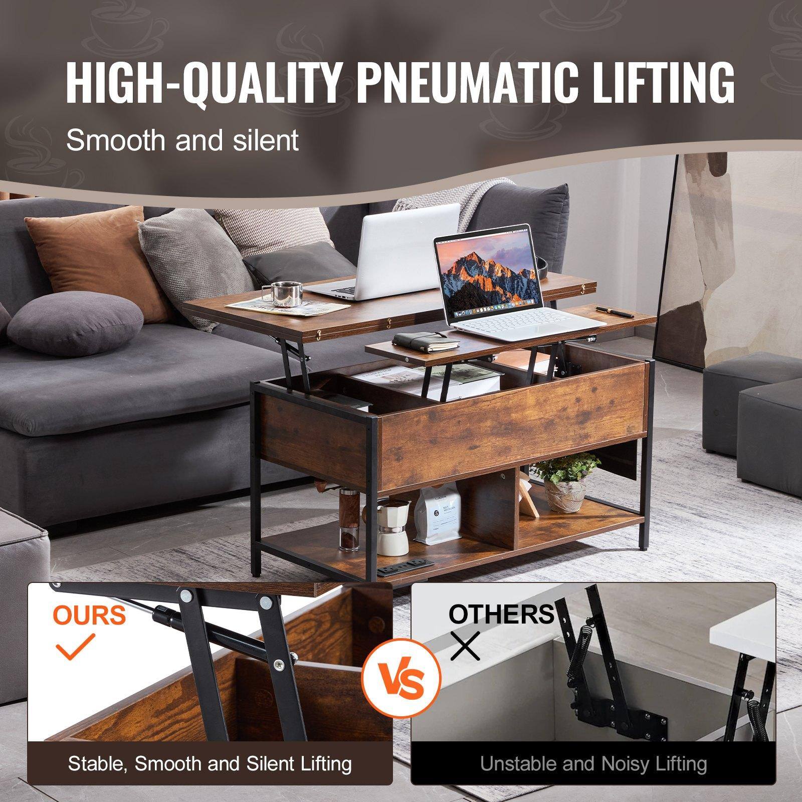 HIGH-QUALITY PNEUMATIC LIFTING  
Smooth and silent  

OURS  
Stable, Smooth and Silent Lifting  

VS  

OTHERS  
Unstable and Noisy Lifting