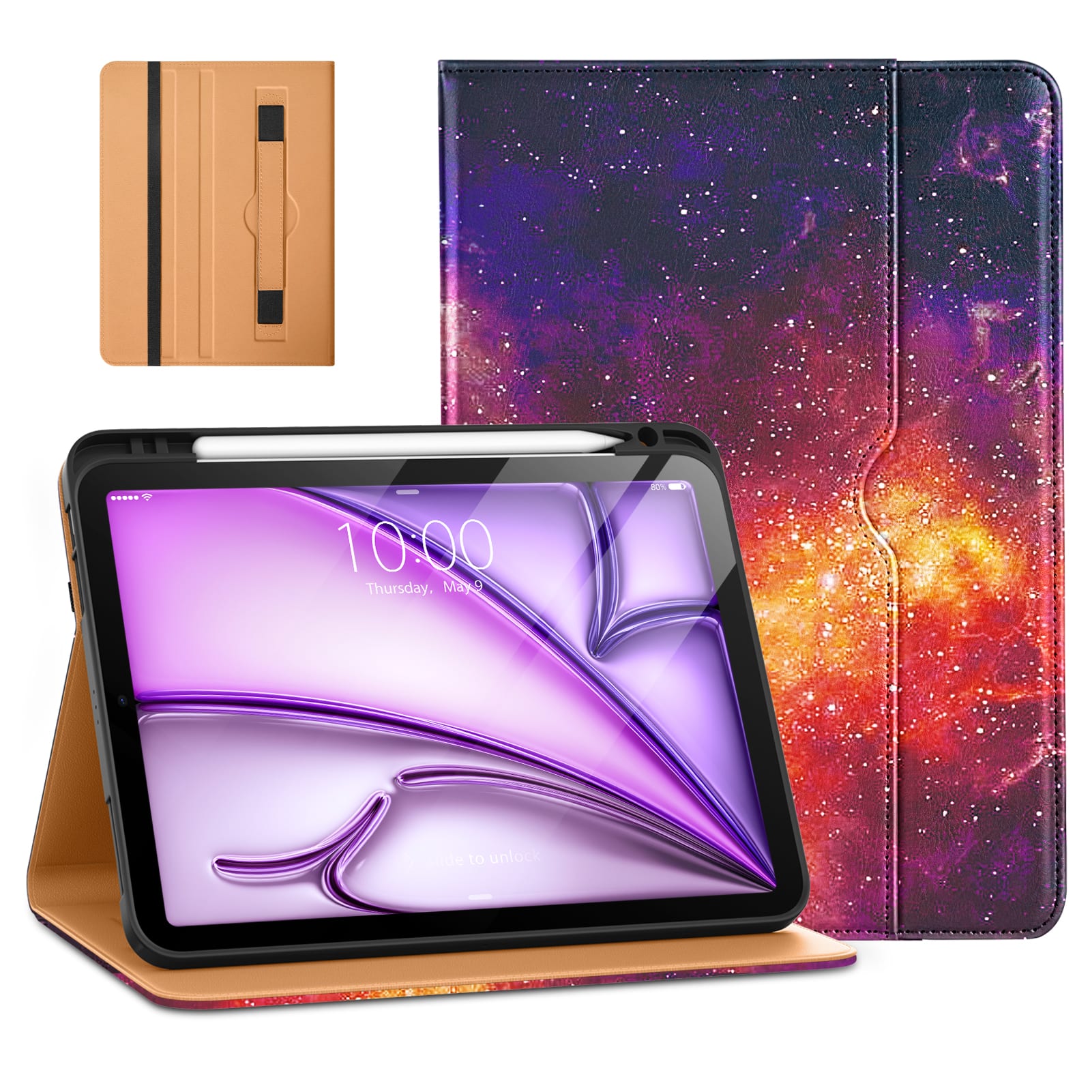 DTTO - Case for iPad Air 11-inch M2/M3 & Air 4th/5th Gen – Premium Leather Folio with Pencil Holder, Auto Sleep/Wake - Galaxy