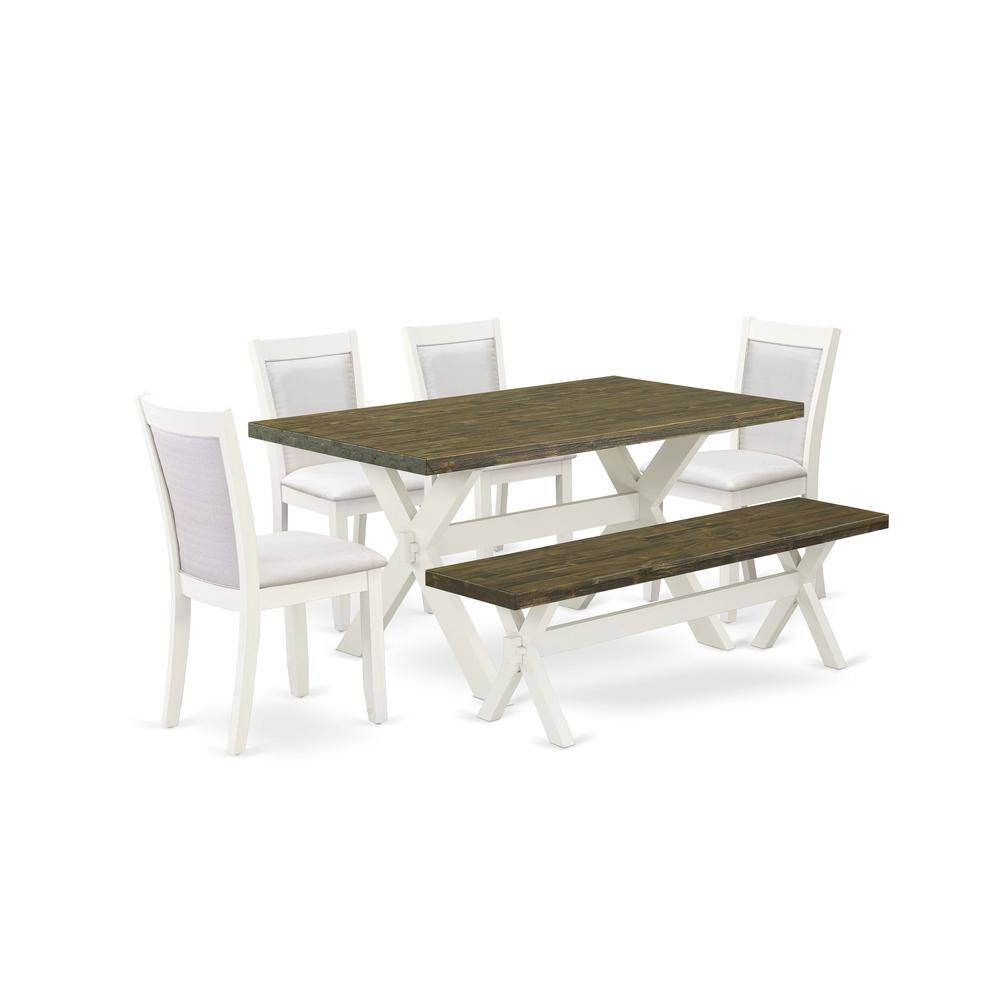 Alt View 4. East West Furniture - X076MZ001-6 6-Pc Table Set Consists of a Dining Table - 4 Cream Parson Chairs and a Wood Bench - Wire Brushed Linen - Multi-Color.