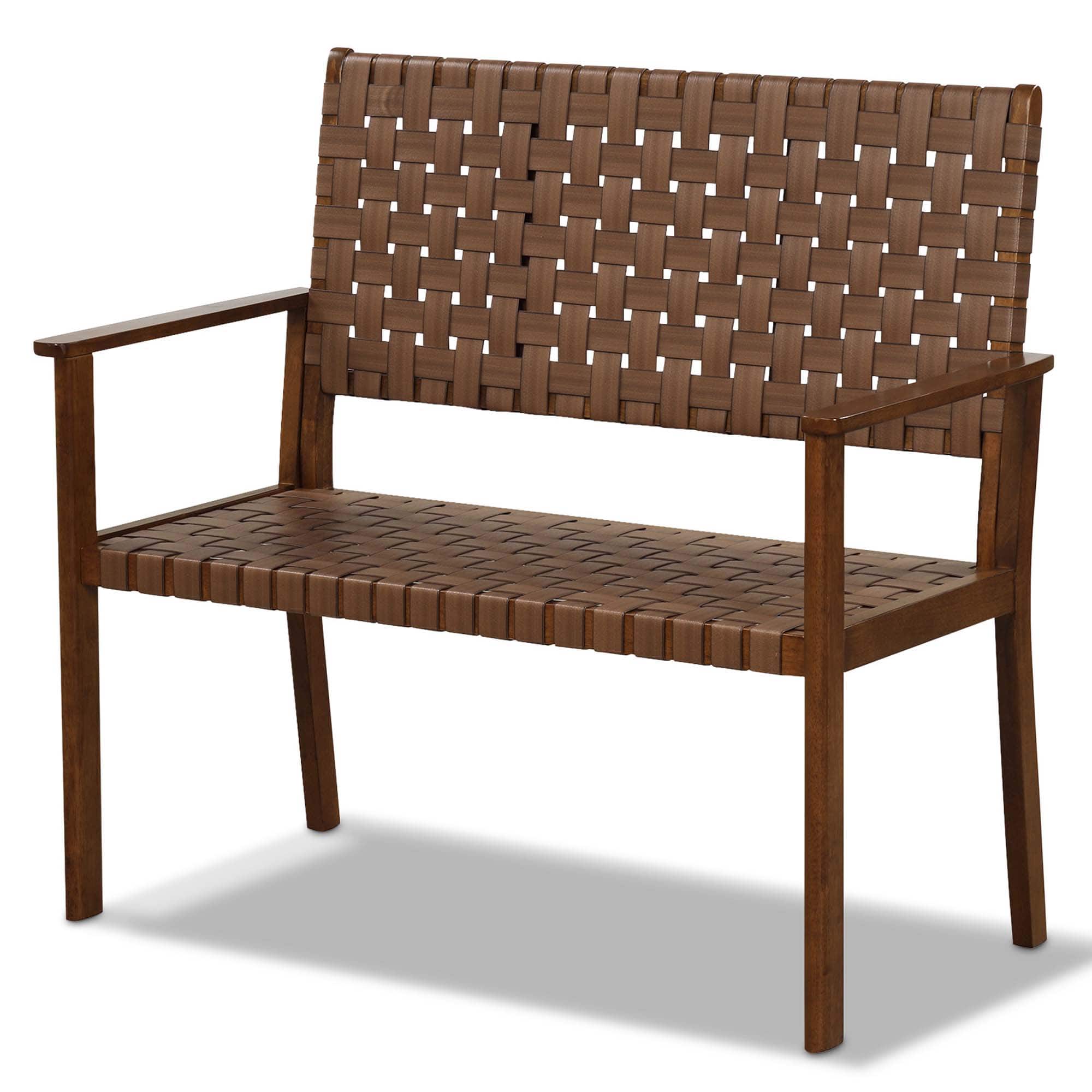 Gymax - Patio Loveseat Bench w/ Solid Rubber Wood Frame & Hand Woven PU Leather All Weather - Natural price history on PriceWatchPro