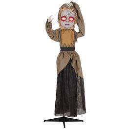 Homcom - 5.2' Outdoor Halloween Decoration Animatronic Doll with Simulated Wound Cracks, Animated Prop with Light Up Eyes, Sound - Khaki and Black