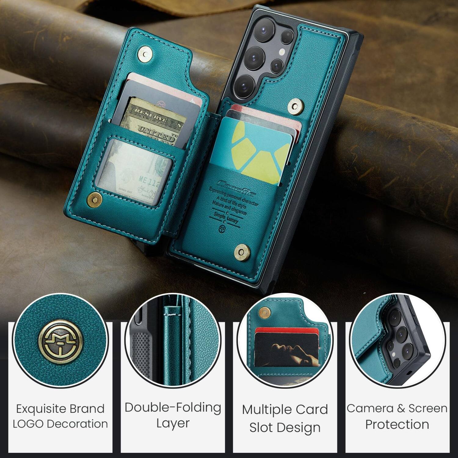 RESERVE UNITED TO  
ME112  
Expressing A CaccRe kind personal checken Nature bas style  

Exquisite Brand Double-Folding Multiple Card Camera & Screen LOGO Decoration Layer Slot Protection Design