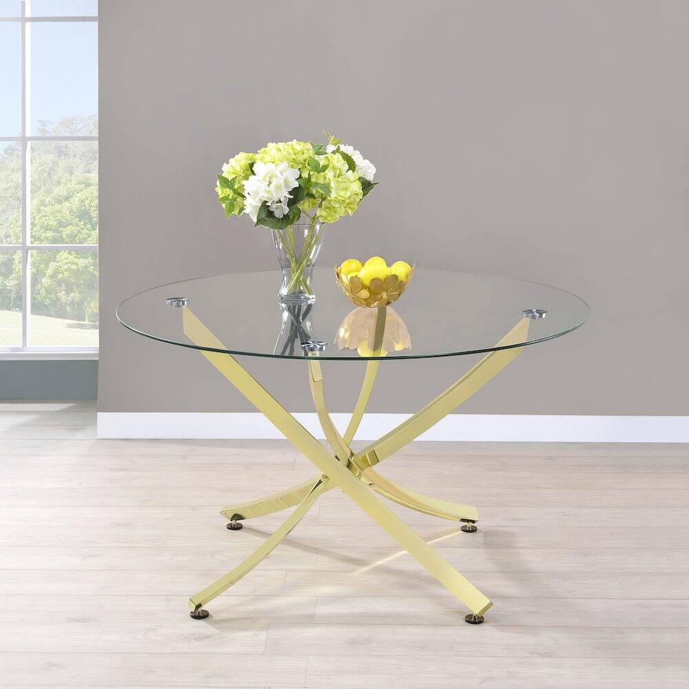Alt View 3. Coaster Co. of America - Beckham Round 46-inch Glass Top Dining Table Brass - Gold.