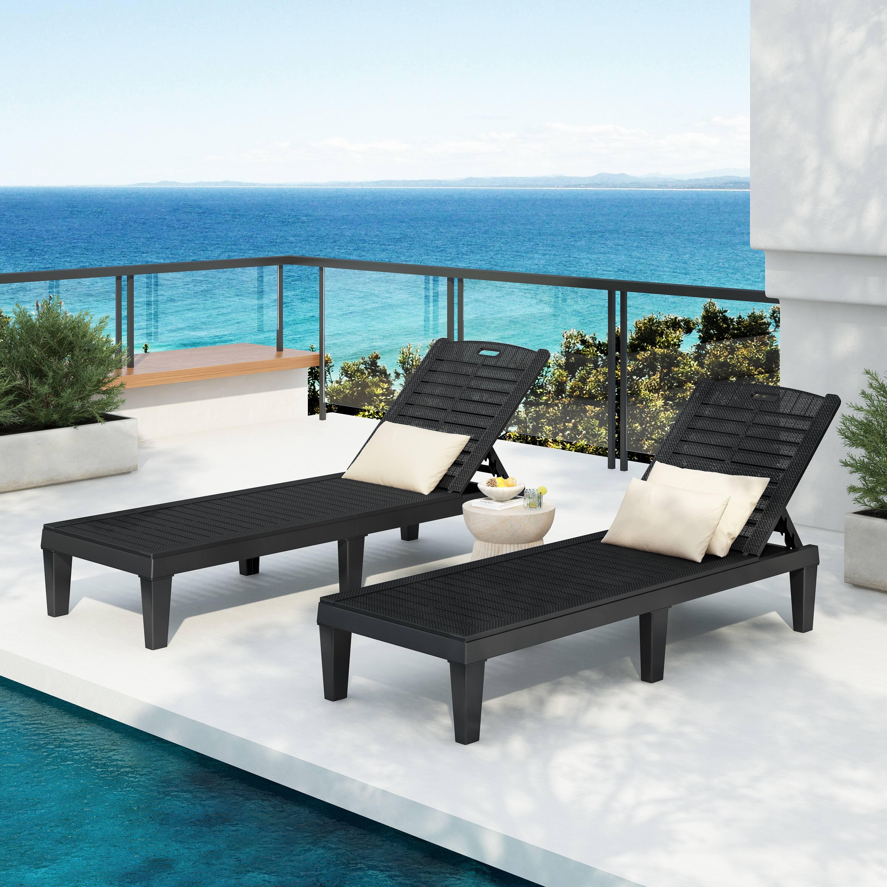 Alt View 1. Ecooso - 2-Piece Outdoor Chaise Lounge Set with Adjustable Backrest - Black.