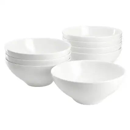 Front. Gibson - Gibson Elite White Peninsula 8 Piece 6.5 Inch Bone China Cereal Bowl Set in White - White.