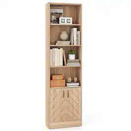 Costway - 71" Bookshelf w/2-Door Cabinet 6-Tier Bookcase Tall Storage Cabinet Display Rack - Oak