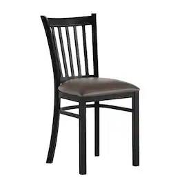 Emma + Oliver - Ladder Back Metal Restaurant Dining Chair - Mocha Vinyl Seat/Black Metal Frame