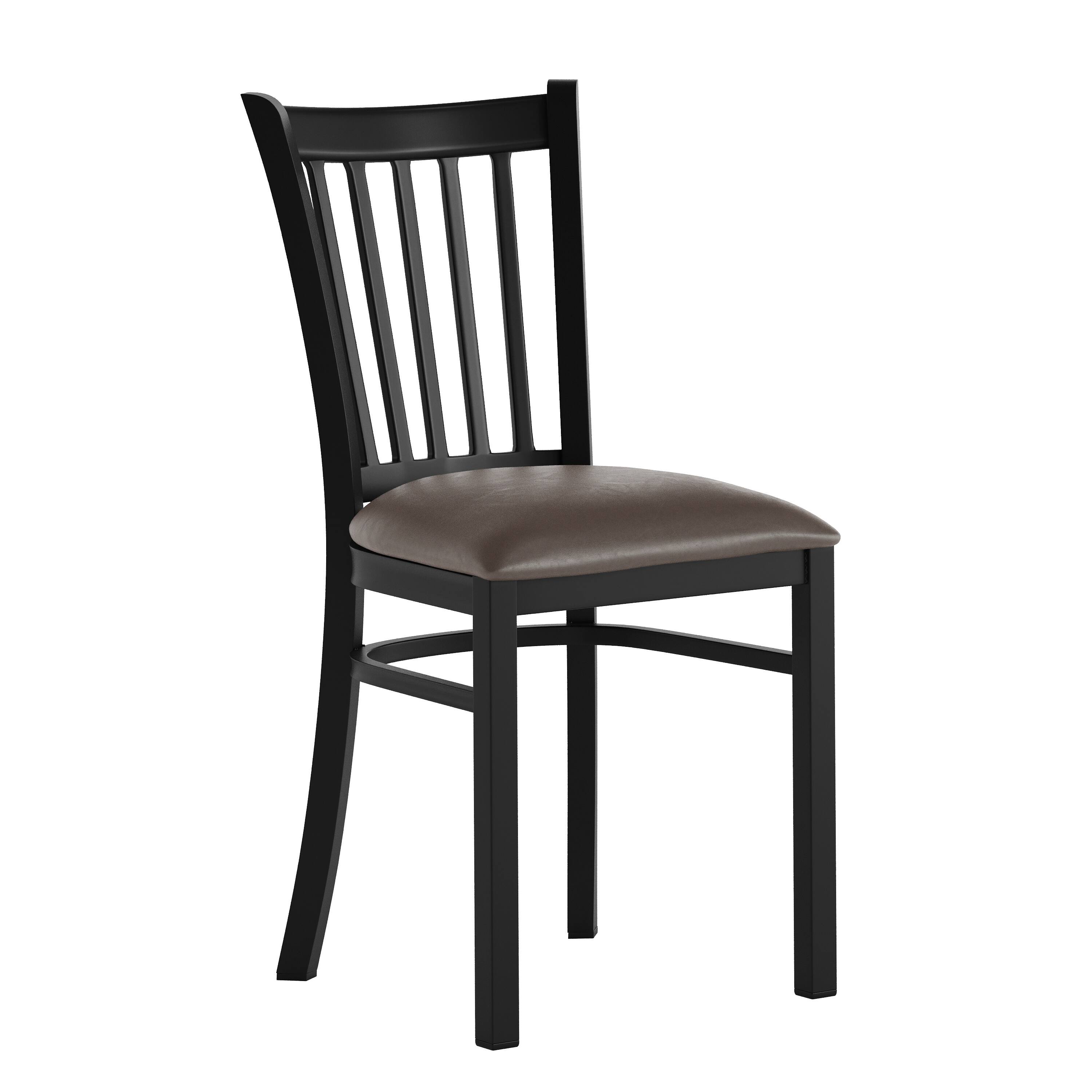 Front. Emma + Oliver - Ladder Back Metal Restaurant Dining Chair - Mocha Vinyl Seat/Black Metal Frame.