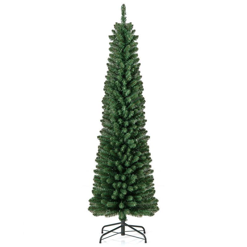Alt View 6. WELLFOR - 6 ft Pencil Slim Artificial Christmas Tree with Warm‑White Lights,392 Full PVC Branch Tips, Perfect‑Choice Decoration - Green.