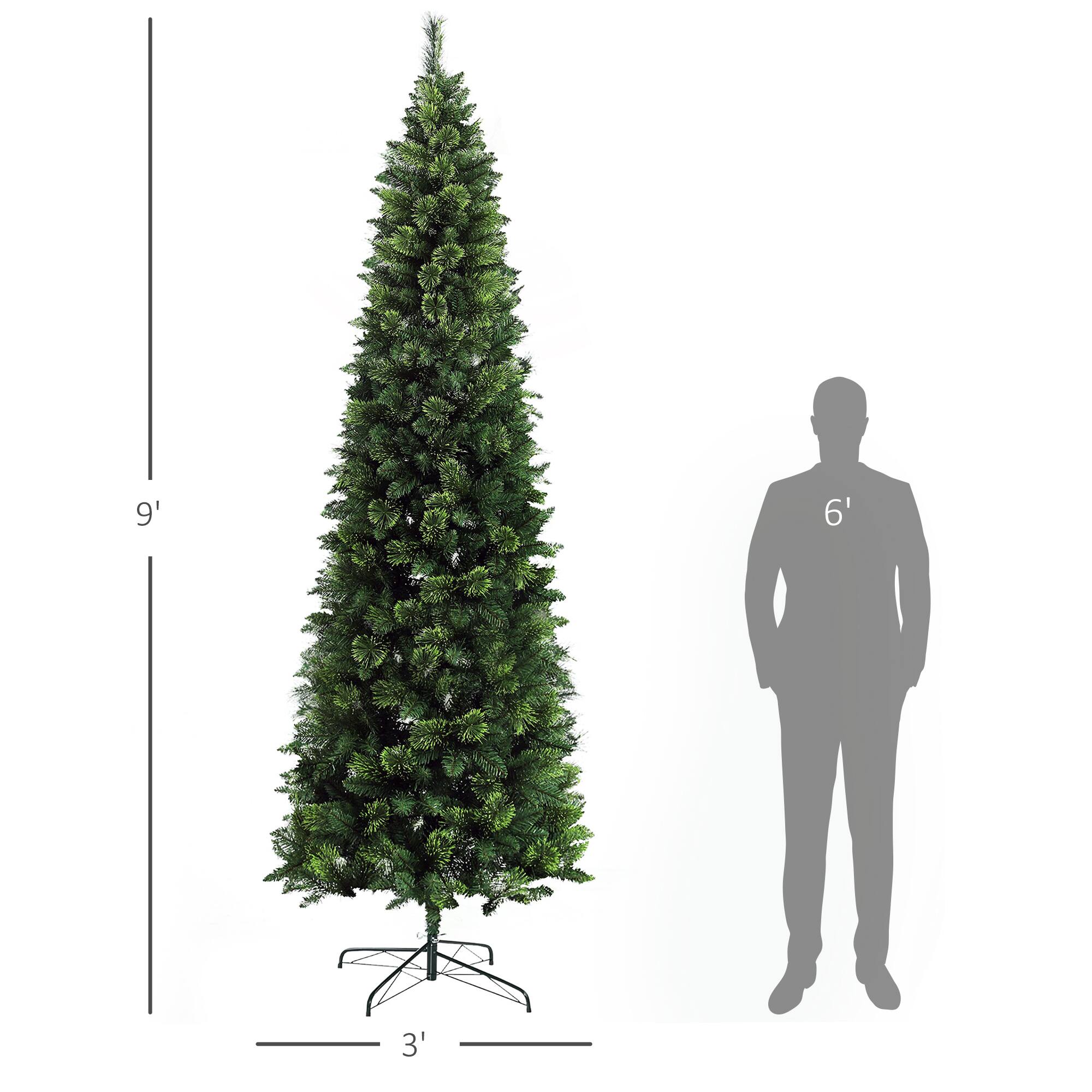 Alt View 2. Homcom - Tall Pencil Artificial Christmas Tree Holiday Décor with 1298 Branches, Auto Open, Steel Base, Pine Needles - green.