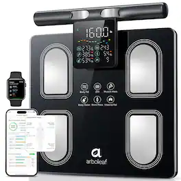 Arboleaf - 8-Electrode Smart Body Fat Scale with Handle Display, 50+ Metrics, Bluetooth, Unlimited Users - Black