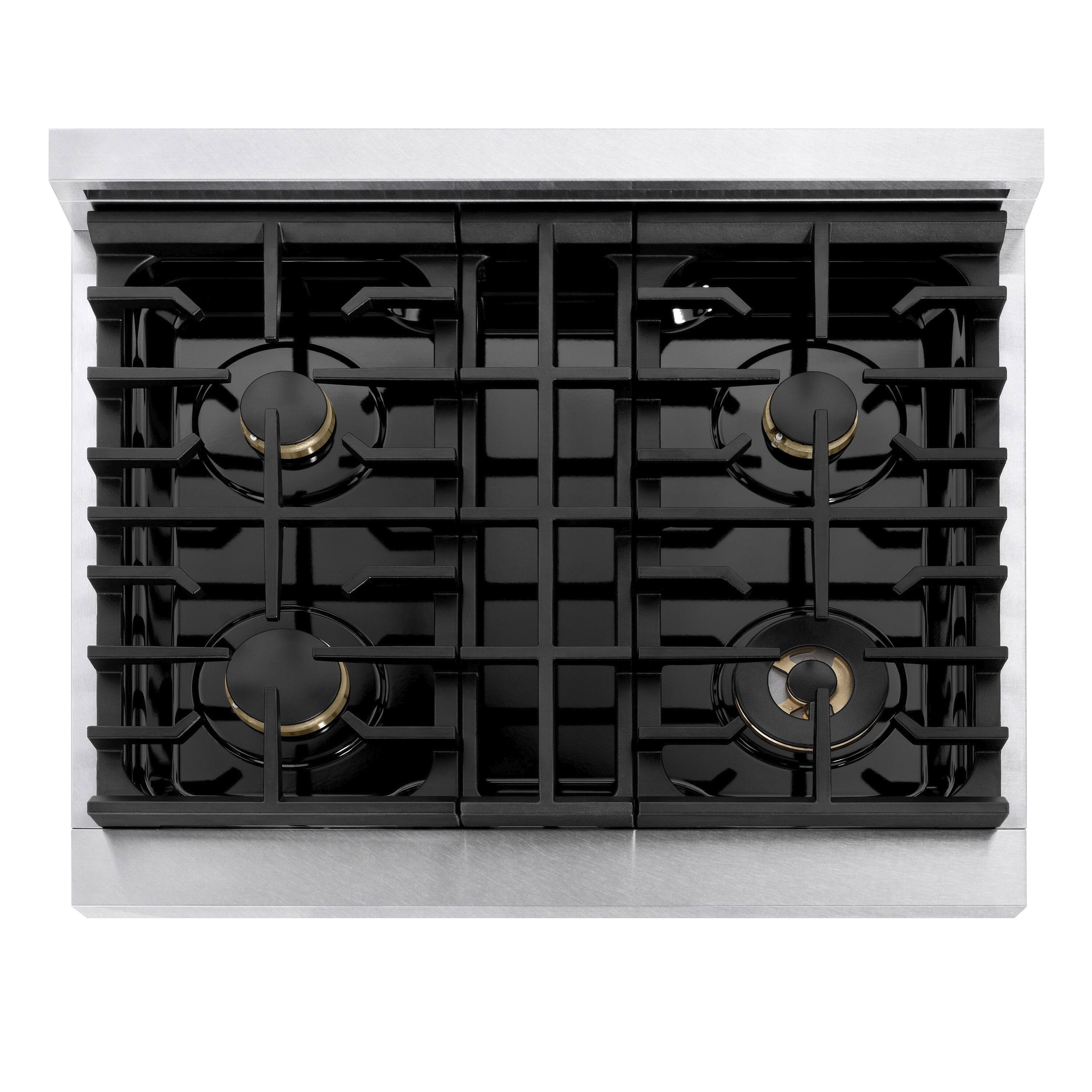Alt View 11. ZLINE - 30 in. 4.2 cu. ft. Marino Freestanding Gas Range with Manual Clean Convection Gas Oven with 4 Brass Burners - Satin Stainless Steel.