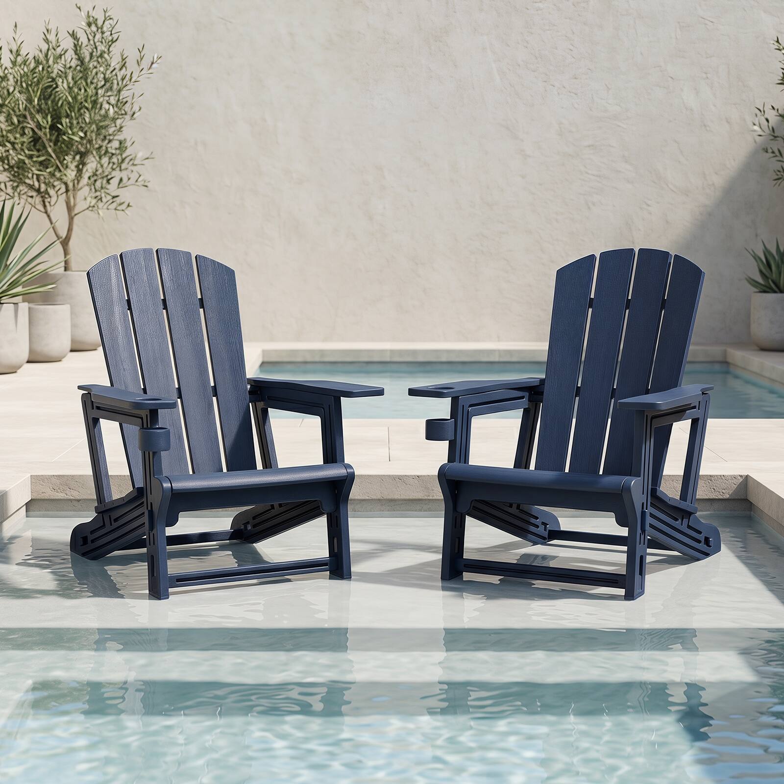 Alt View 1. Costway - Costway 2 PCS HDPE Adirondack Chairs with Realistic Wood Grain, Extended Backrest - Blue.