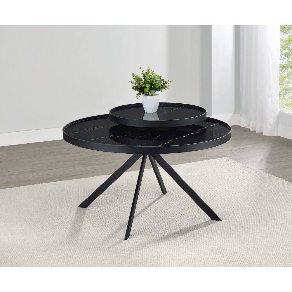 Alt View 2. Coaster Co. of America - Briggs Round Marble Printed Glass Top Coffee Table Black - Black.