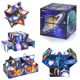 Topteng - 2-in-1 Earth Style Star Magic Cube Set - Transformable Educational Toy, Fidget Puzzle & Stress Relief for Kids & Adults
