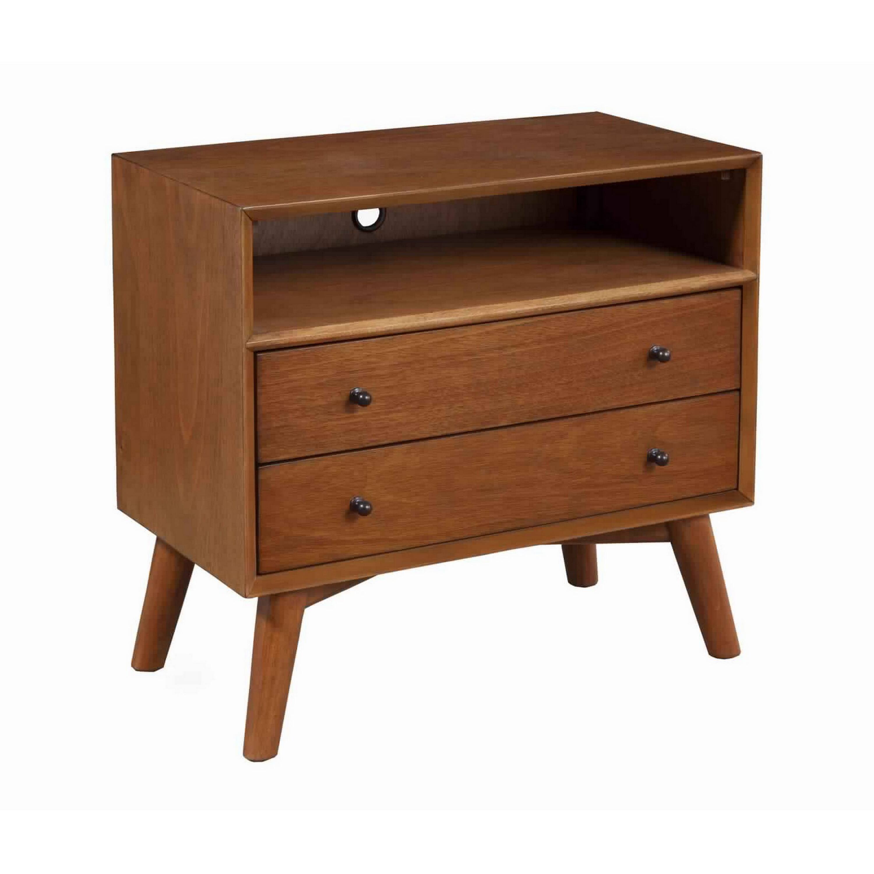 Front. Manhattan Lane - 2 Drawer Wooden Nightstand with Open Compartment and Splayed Legs - Brown.