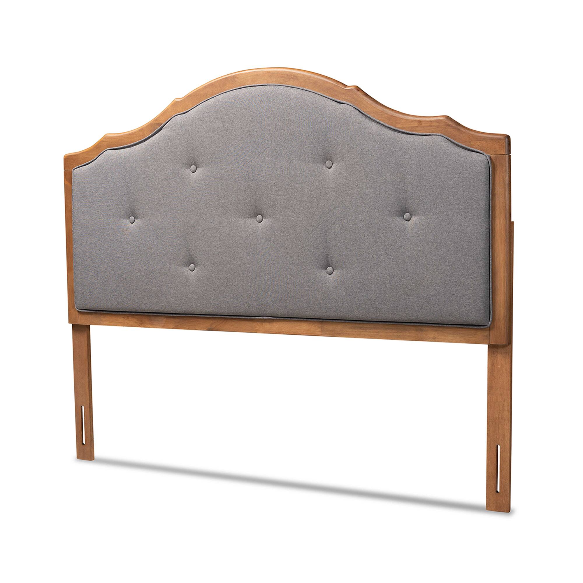 Front. Baxton Studio - Gala Vintage Classic Traditional Fabric Upholstered and Finished Wood Queen Size Arched Headboard - Dark Grey/Walnut Brown.