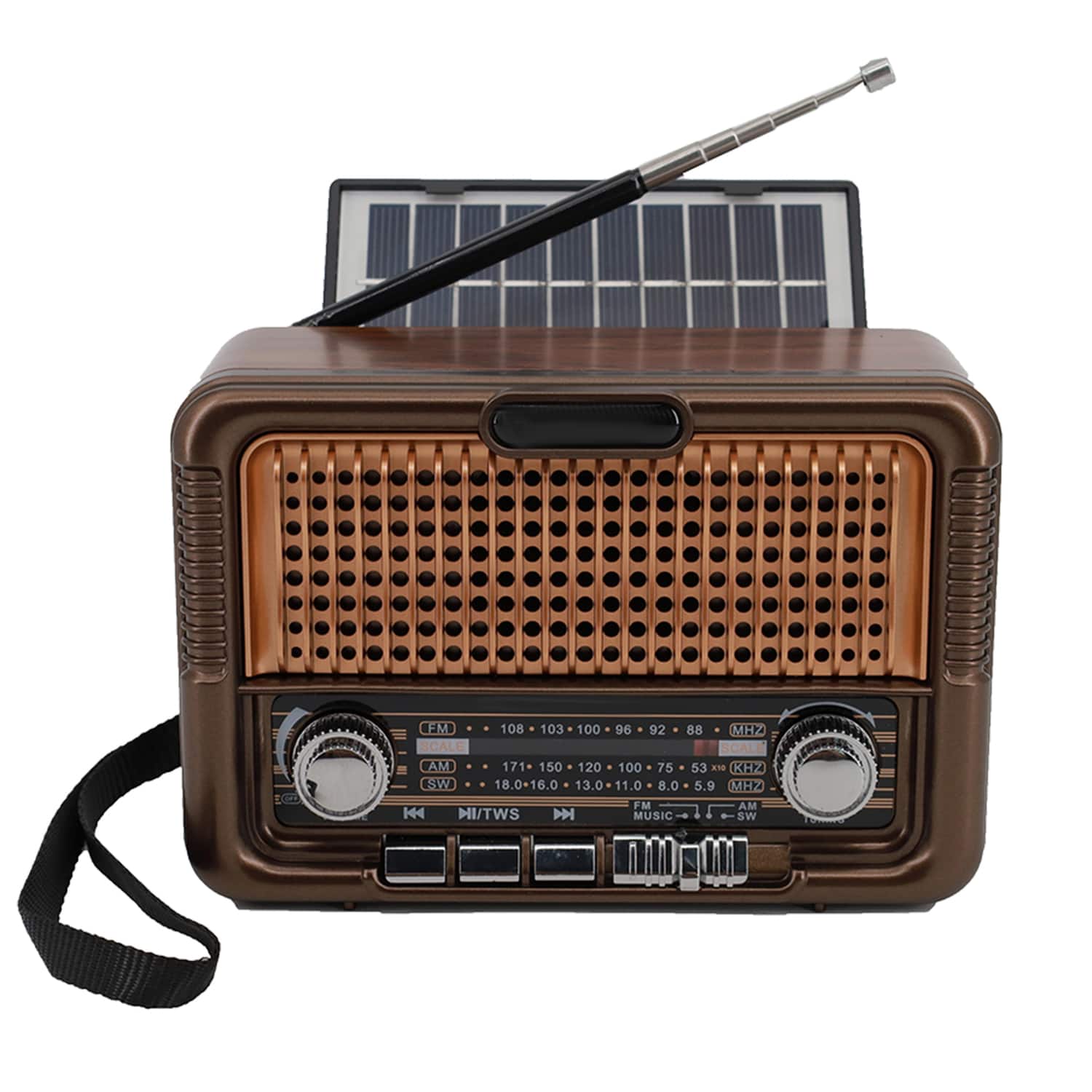 QFX - Retro-Style Portable AM/FM/Shortwave Radio R-50, Bluetooth, Solar Panel, True Wireless - Black