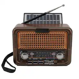 QFX - Retro-Style Portable AM/FM/Shortwave Radio R-50, Bluetooth, Solar Panel, True Wireless - Black