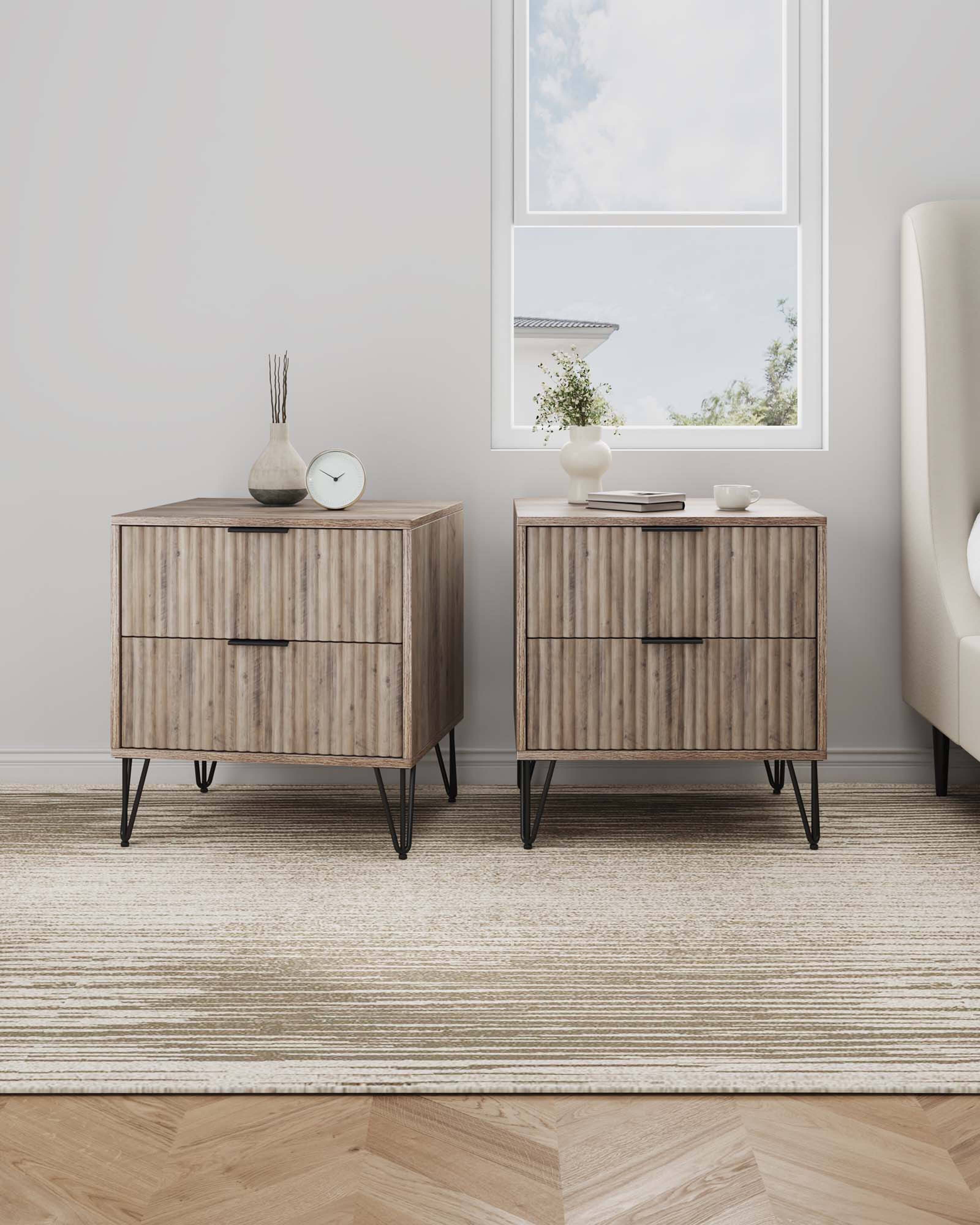 Angle. Manhattan Comfort - Dumbo Modern 20" Fluted Nightstand - Set of 2 - Rustic Gray.