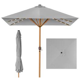 Best Choice Products - 9ft Deep Square Solar LED Lighted Patio Umbrella w/ Woodgrain Pattern, UV-Resistant - Fog Gray