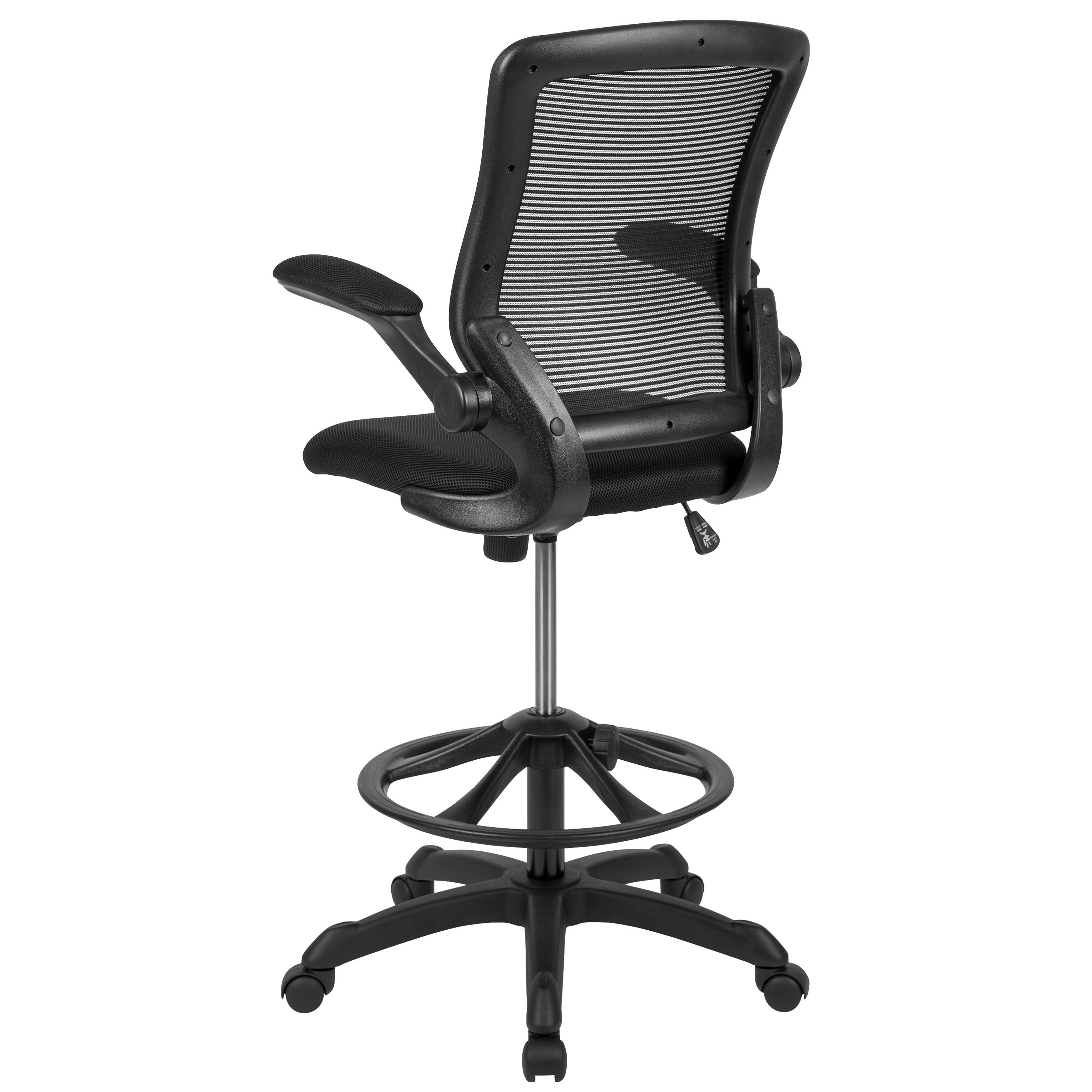 Alt View 5. Emma + Oliver - Mid-Back Mesh Ergonomic Drafting Chair with Foot Ring and Flip-Up Arms - Black.
