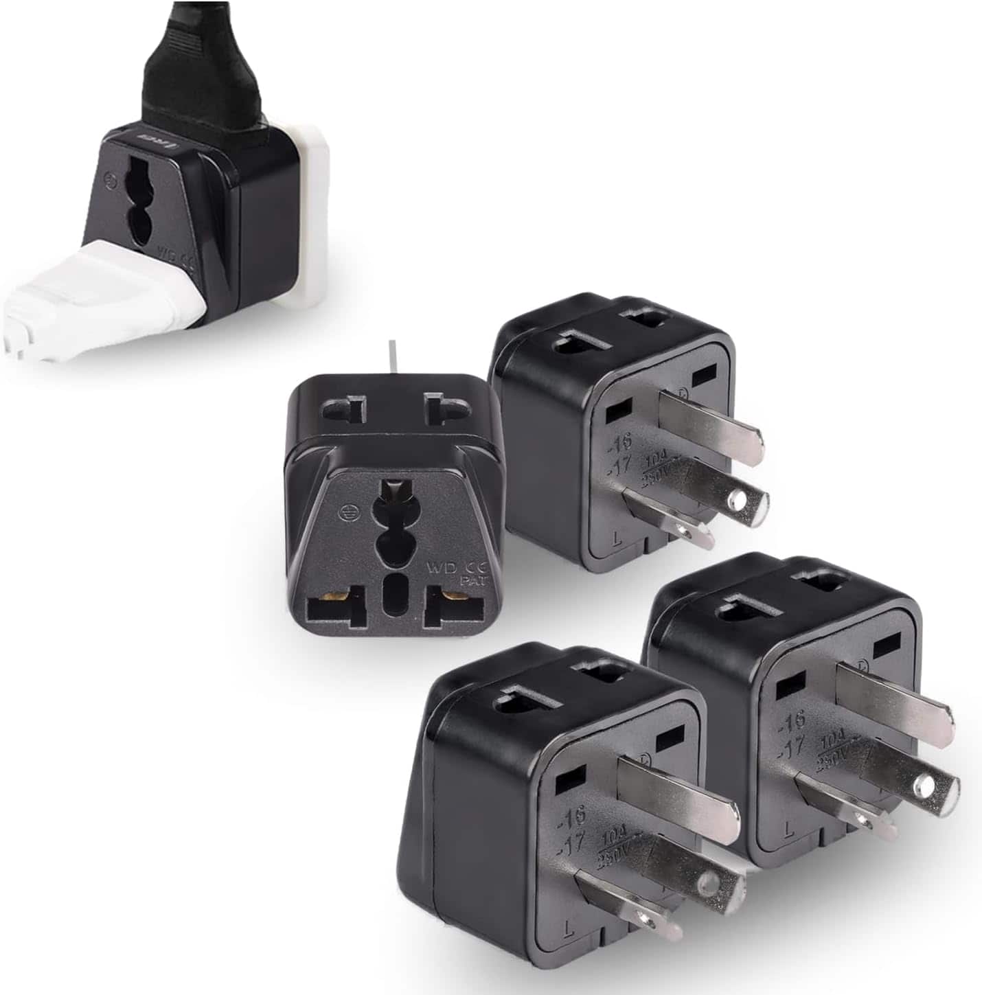 Orei - Australia, New Zealand, China Power Plug Adapter, AU Travel Adapter 2 in 1 USA Grounded Outlet - Black