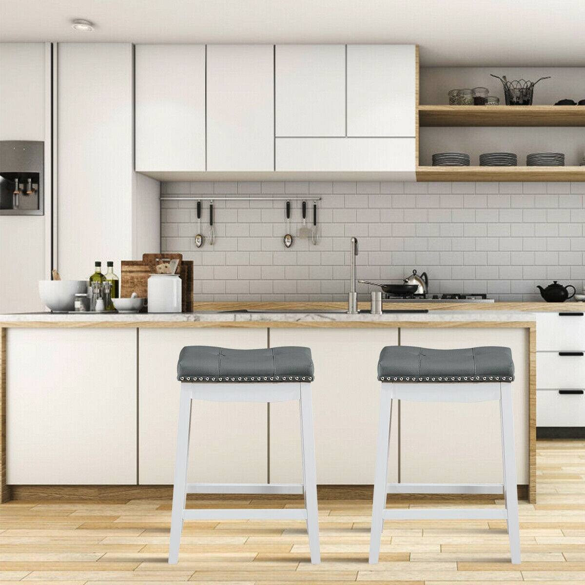 Alt View 7. Ecooso - Set of 2 24 Inch Backless Counter Stools with Footrest for Kitchen or Cafe - White.