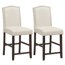 Gymax - Set of 2 Fabric Barstools Nail Head Trim Counter Height Dining Side Chairs - Beige
