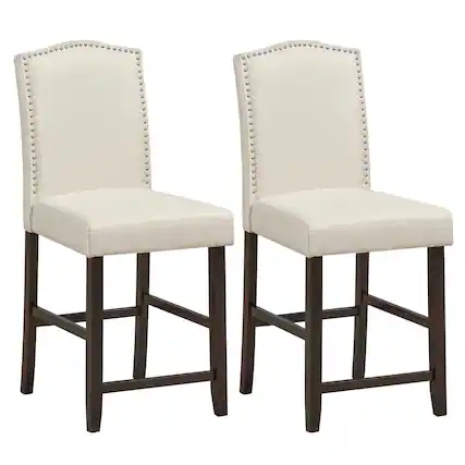 Front. Gymax - Gymax Set of 2 Fabric Barstools Nail Head Trim Counter Height Dining Side Chairs Beige - Beige.