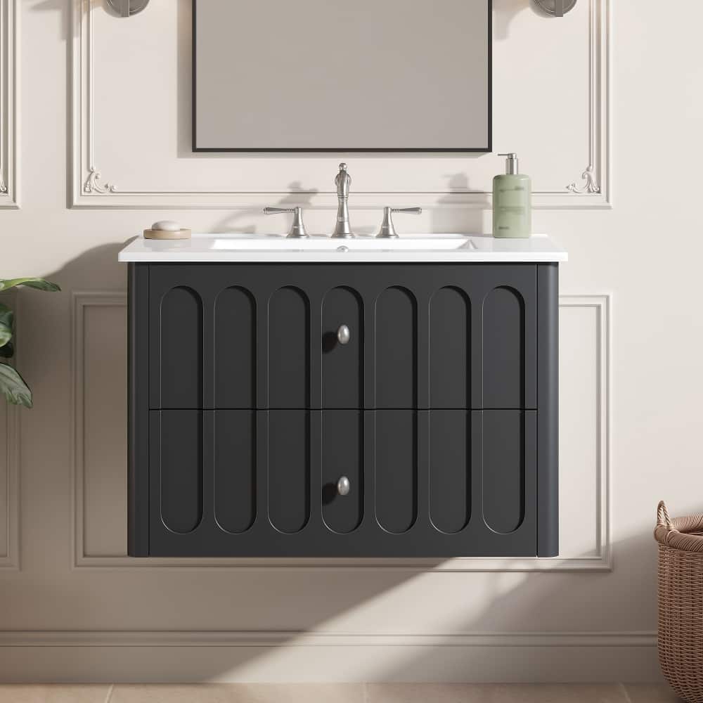 Loheer - 30 inch floating bathroom vanity with Ceramic Sink - Black