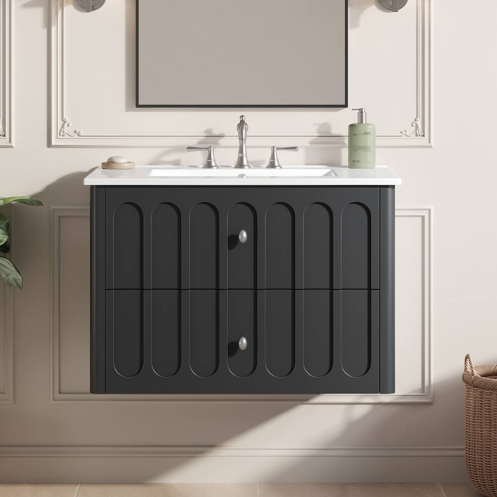 Loheer - 30 inch floating bathroom vanity with Ceramic Sink - Black