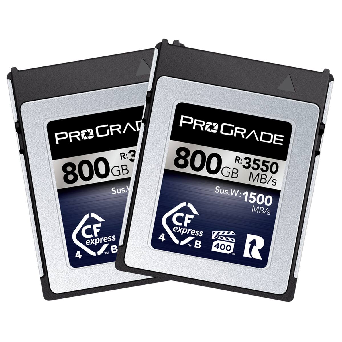 PROGRADE 800GB  
R:3  
Sus.: 3550 MB/s  
Sus.W: 1500 MB/s  
CF express TM 4  
400 TM