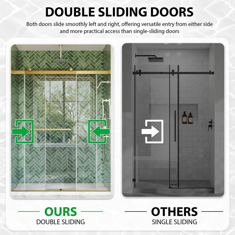 DOUBLE SLIDING DOORS  
Both doors slide smoothly left and right, offering versatile entry from either side and more practical access than single-sliding doors

OURS  
DOUBLE SLIDING

OTHERS  
SINGLE SLIDING