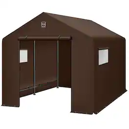 Best Choice Products - 10x8ft Outdoor Fabric Storage Shed, Steel Frame, Dual Roll-Up Zipper Doors, Window - Brown