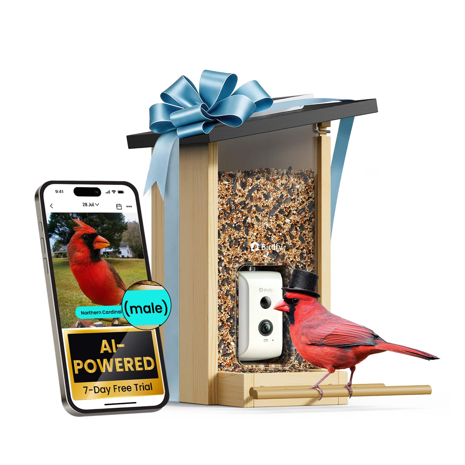 9:41 28 Jul ... Bicdfy Northern Cardinal (male) Bicdfy AI-POWERED 7-Day Free Trial