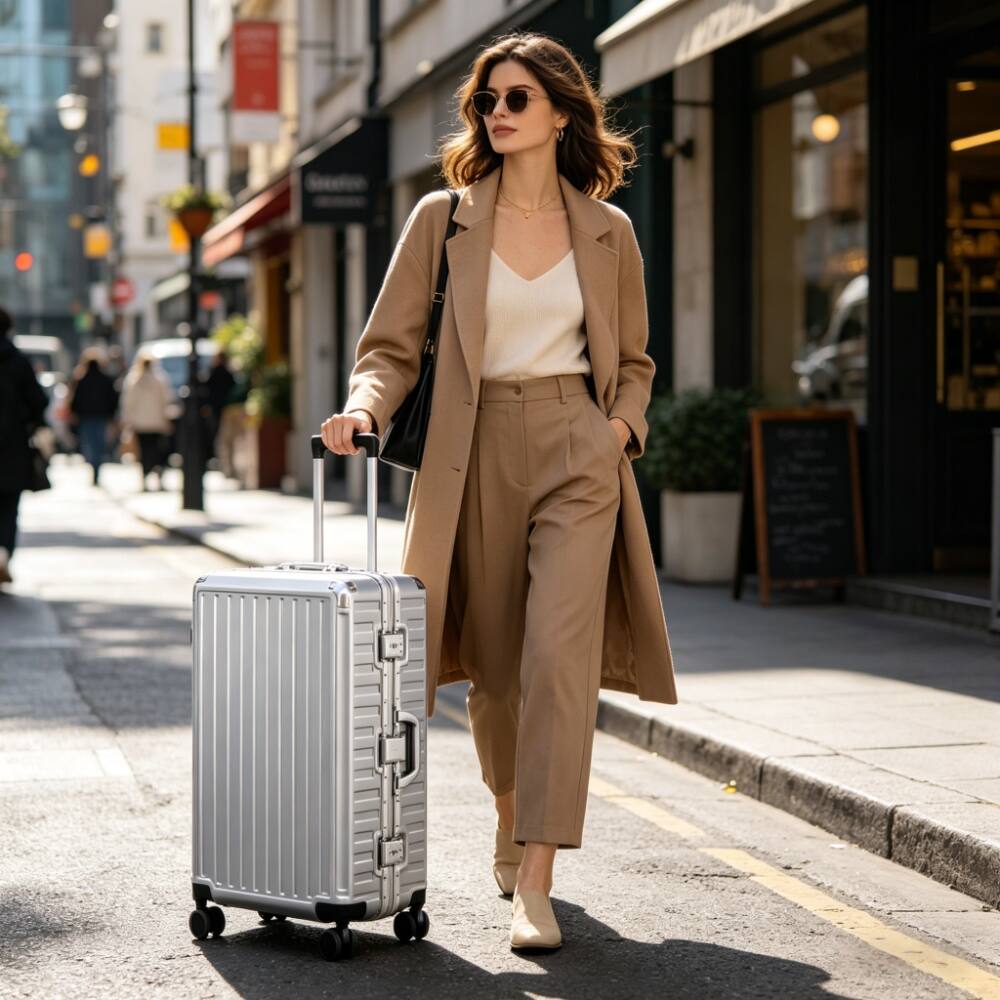 Angle. LUGGEX - LUGGEX 28 Inch Aluminum Frame Zipperless Polycarbonate Spinner Hard Shell Suitcase - ZX-Core - Silver.