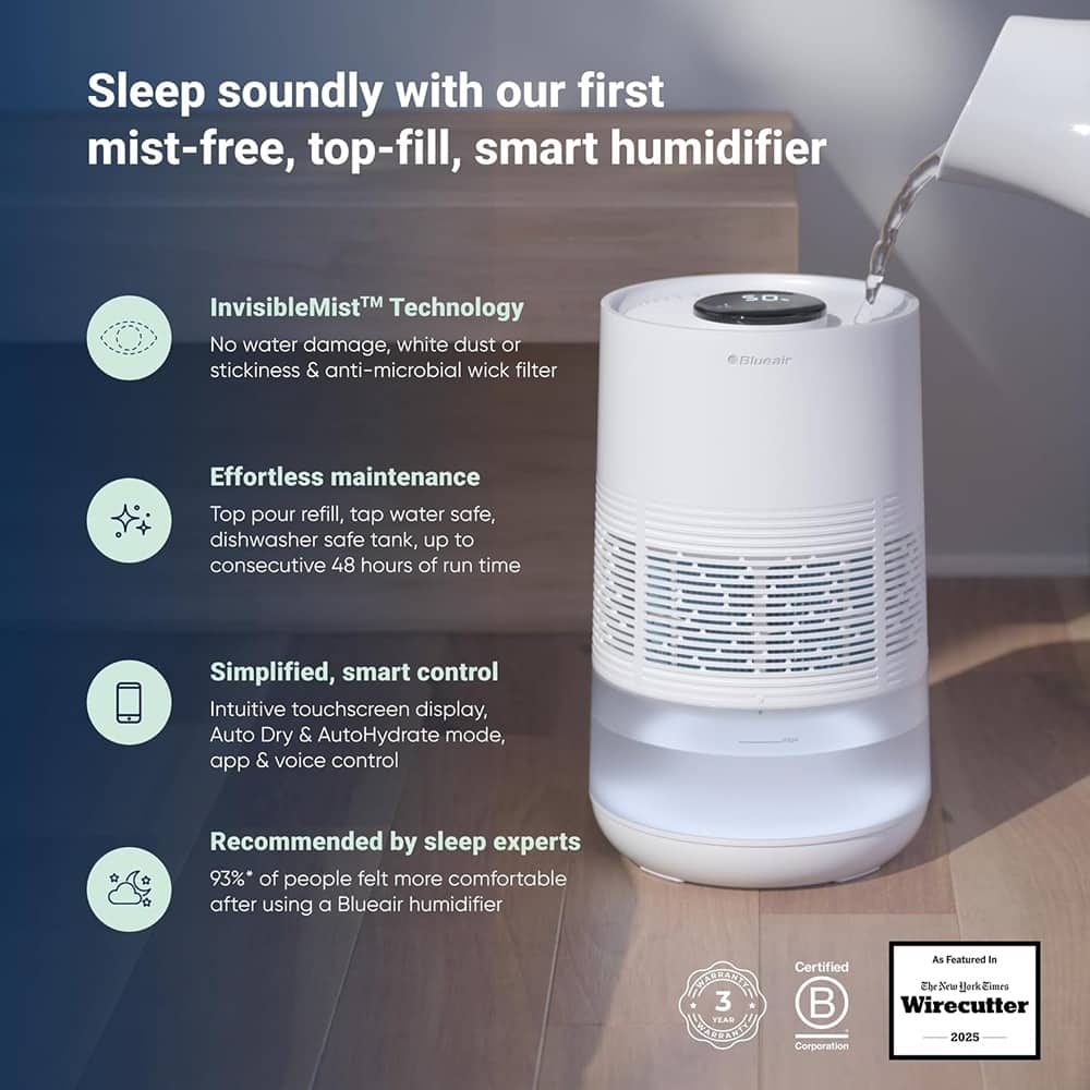 MOSZAR LLC - 3.5L Smart Humidifier, Top-Fill, Evaporative Mist, App & Touchscreen Control, 48H Runtime