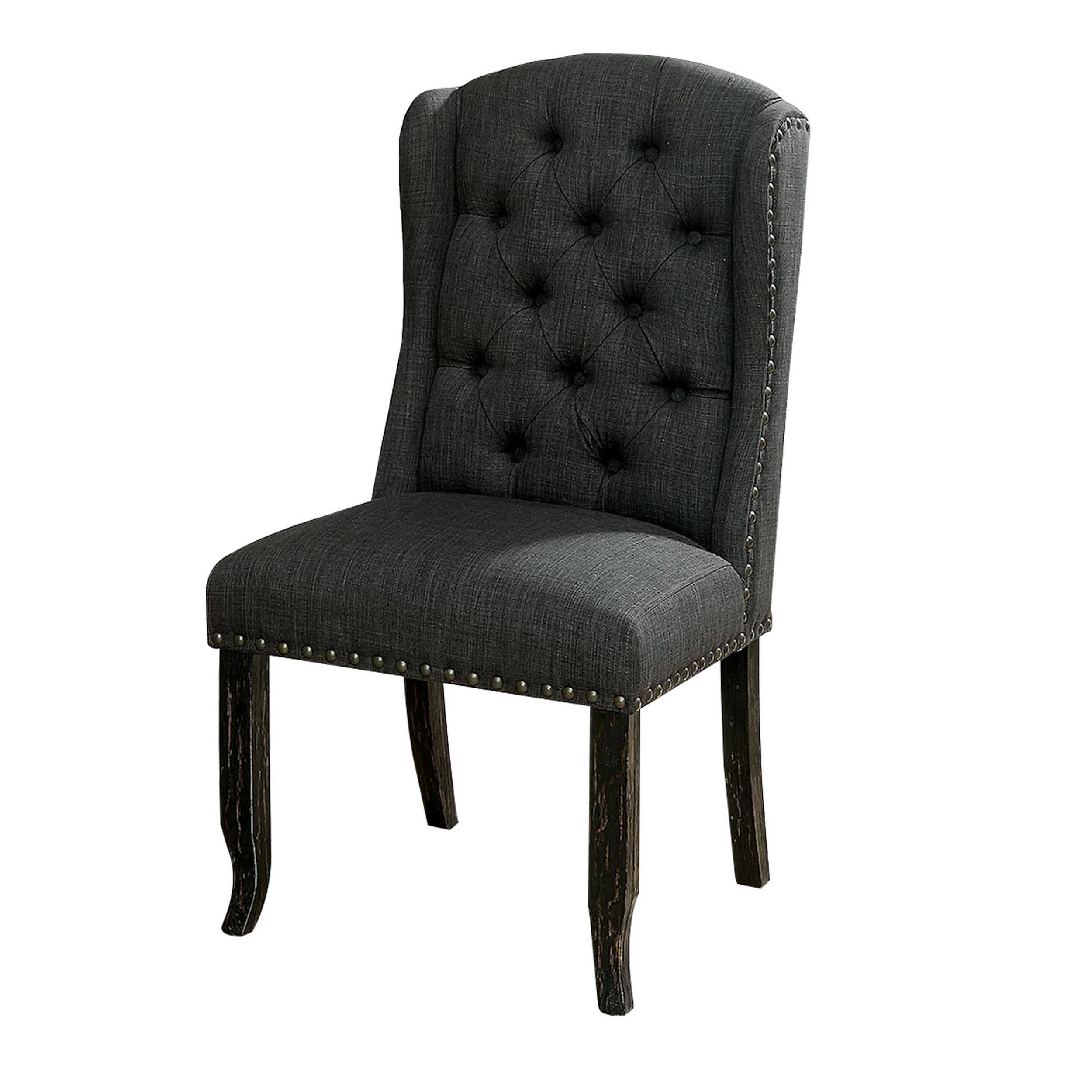 Alt View 1. Manhattan Lane - Bega 23 Inch Dining Chair, Set of 2, Wingback, Button Tufted - Gray, Antique Black.