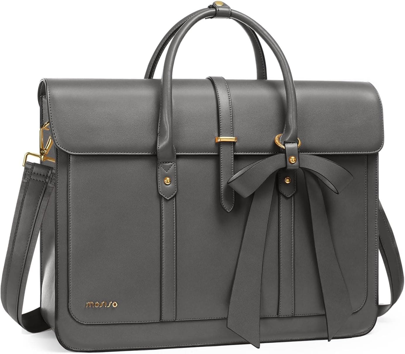 mosiso - Laptop Bag for Women 13-14 inch PU Leather Laptop Shoulder Bags Convertible Backpack Casual Handbag Work Computer Bag - Gray