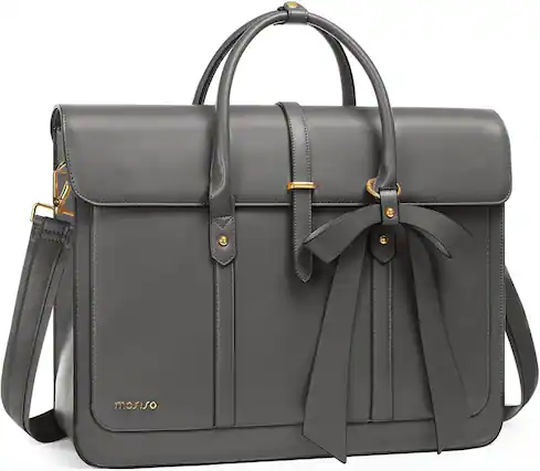 Front. mosiso - Laptop Bag for Women 15-15.6 inch PU Leather Laptop Shoulder Bags Convertible Backpack Casual Handbag Work Computer Bag - Gray.