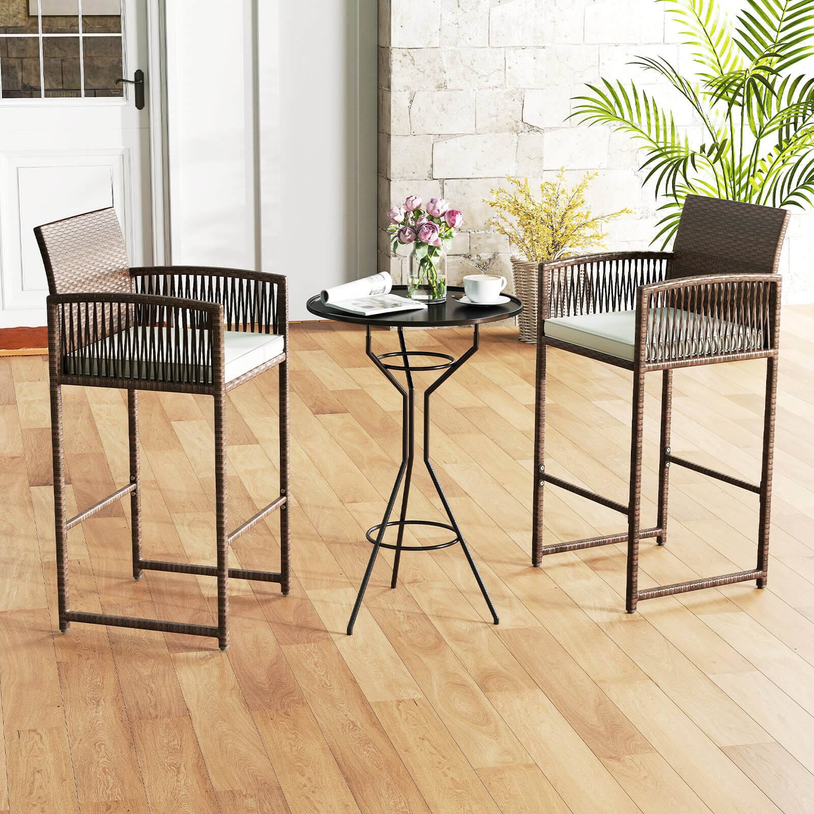 Alt View 3. Costway - Costway Patio Bar Stools Set of 4 PE Rattan Bar Height Chairs with Backrests & Armrests - Multicolor.