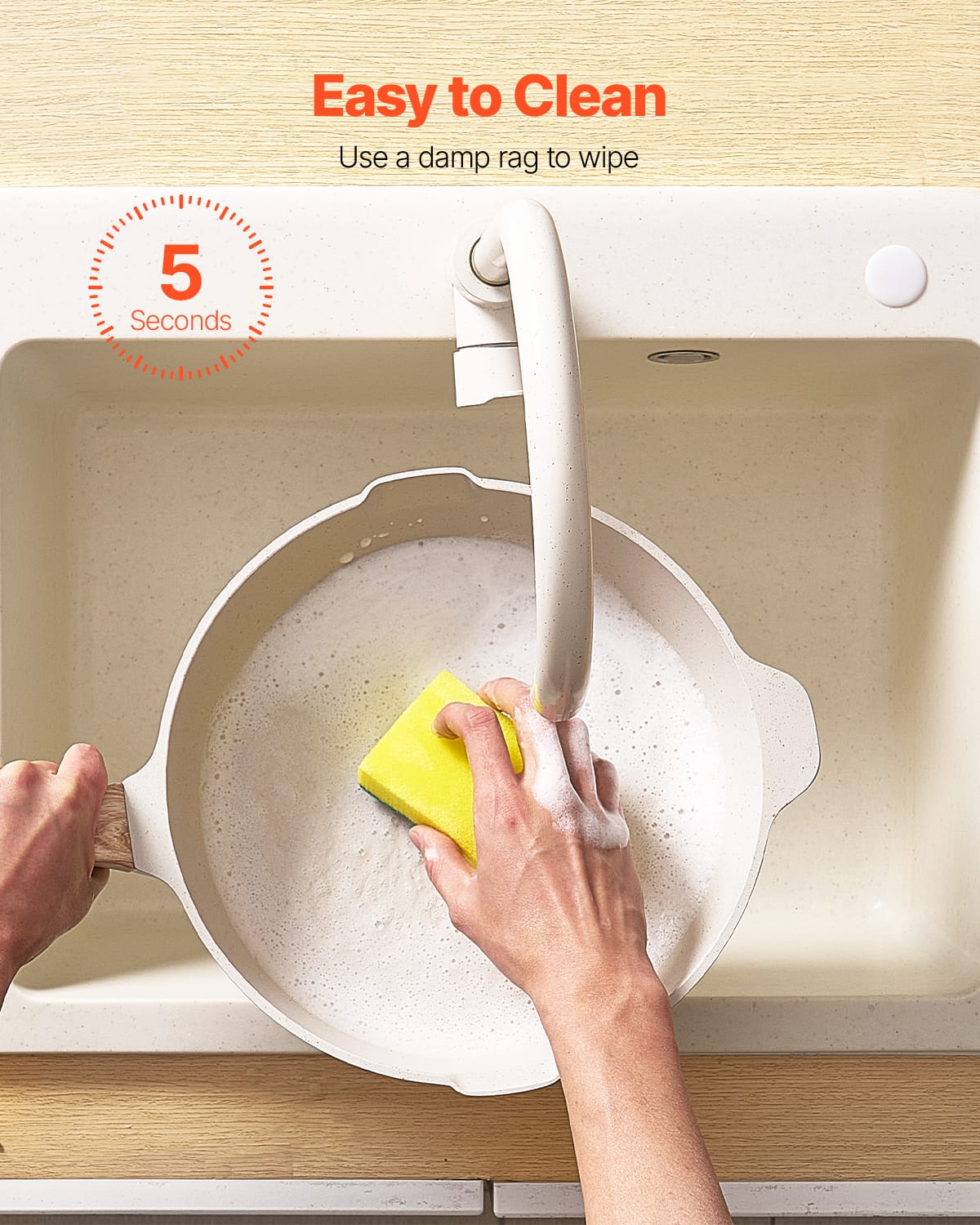 Easy to Clean. Use a damp rag to wipe. 5 Seconds.