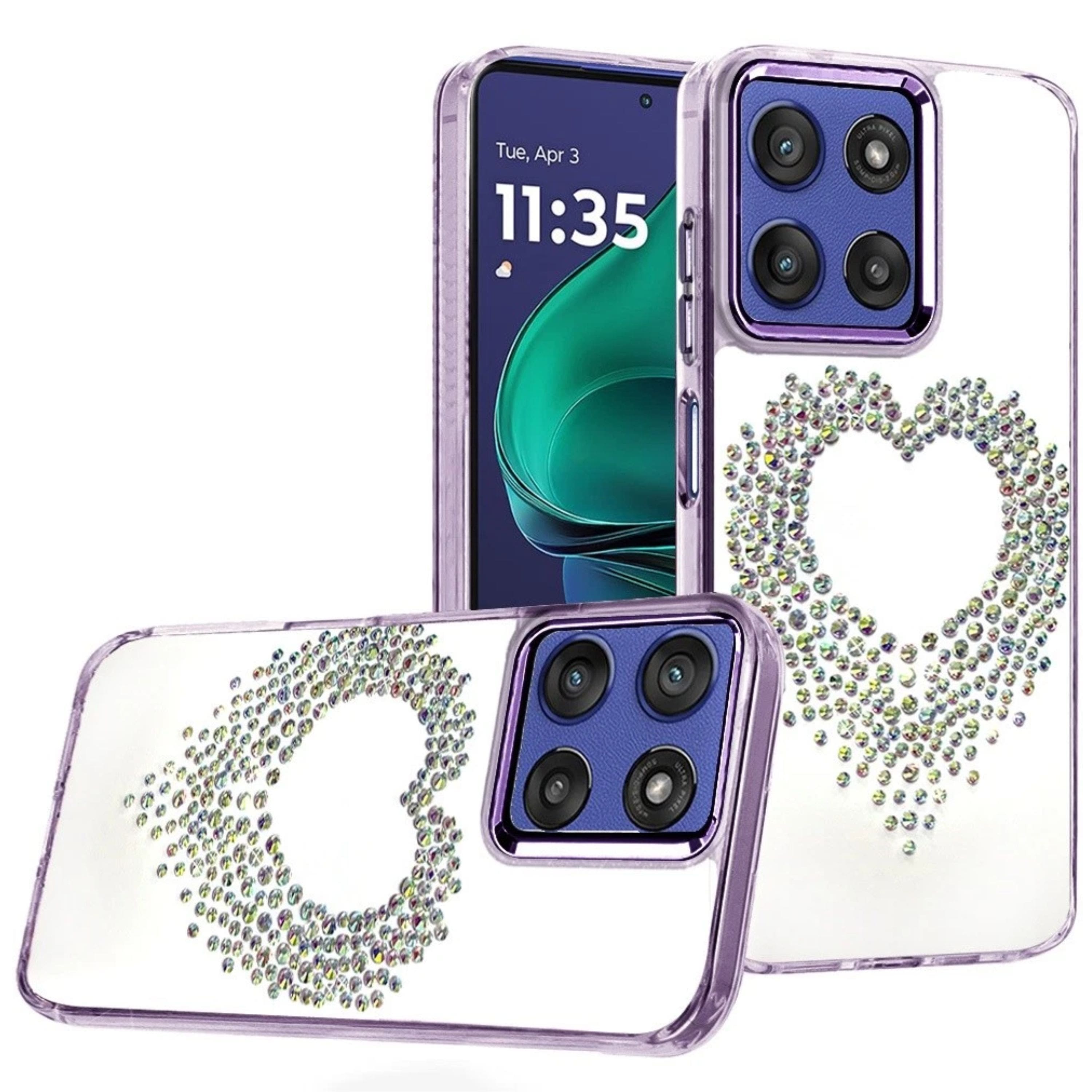 Kitcheniva - Heart Shaped Rhinestones Clear Plus Tempered Glass For Moto G Stylus 2026/2025 - Purple price history on PriceWatchPro