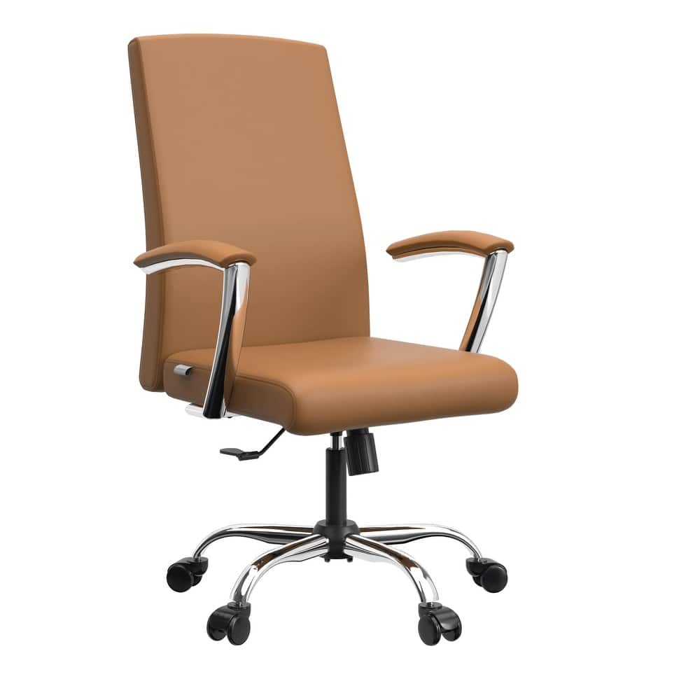 LeisureMod - Evander Adjustable High-Back Office Chair Upholstered Leather Seat with Swivel and Tilt Ergonomic Desk Chair
