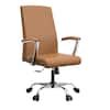 Front. LeisureMod - Evander Adjustable High-Back Office Chair Upholstered Leather Seat with Swivel and Tilt Ergonomic Desk Chair - Acorn Brown.